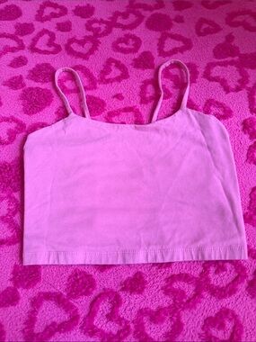 Open Back Pink Cropped Cami Tank with Spaghetti Straps